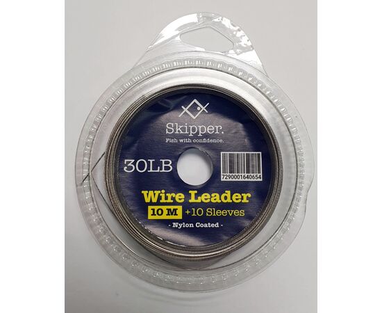 SKIPPER WIRE LEADER 30LB כבל פלדה + נועלי כבל 10מטר בגליל 