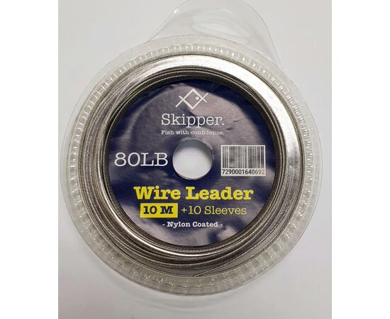 SKIPPER WIRE LEADER 80LB כבל פלדה + נועלי כבל 10מטר בגליל 