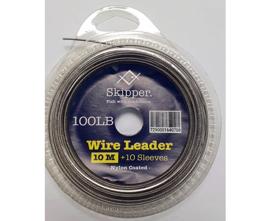 SKIPPER WIRE LEADER 100LB כבל פלדה + נועלי כבל 10מטר בגליל 