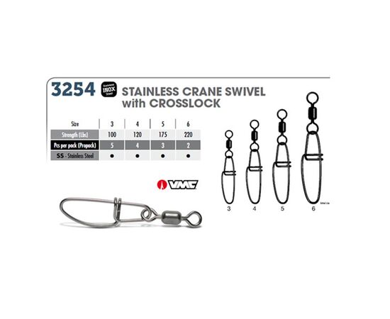 VMC 3254 INOX CRANE + CROSSLOCK SNAP SIZE 4 120LB 4PCS סביבל+סיכה 