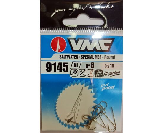 VMC 9145NI SPECIAL SALT WATER ROUND BEND HOOK SIZE 10 10PCS. - קרס עגול עם חור 