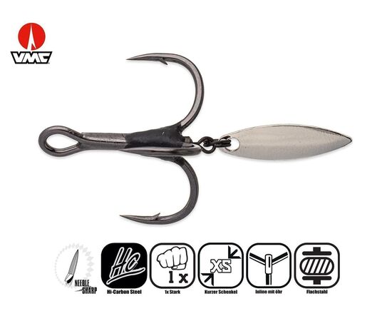 VMC 7548BD Bladed Flash Hybrid Treble Short Inline Hook - קרס משולש עם טיזר מתכת 