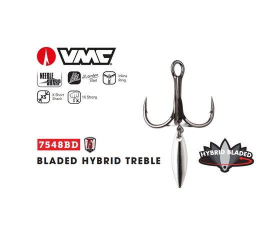 VMC 7548BD Bladed Flash Hybrid Treble Short Inline Hook - קרס משולש עם טיזר מתכת , 3 image