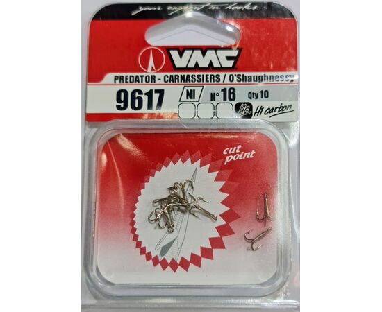 VMC 9617NI TREBLE HOOK SIZE 16-20 10PCS. - קרס משולשת ניקל 10 יח , 2 image