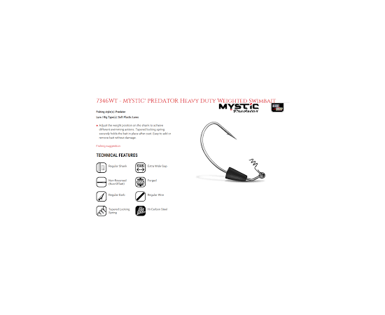 VMC 7346WT - MYSTIC® PREDATOR Heavy Duty Weighted Swimbait Hook Size 3/0 3.5g - קרס לסיליקון 