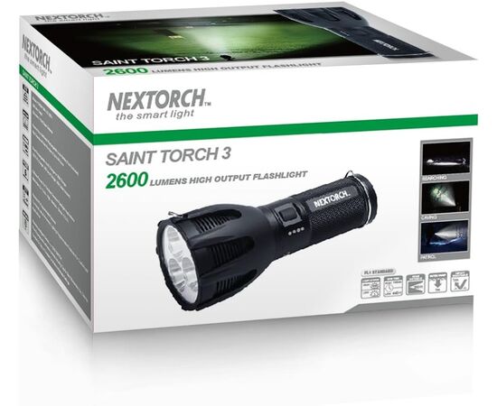 פנס - NEXTORCH 2600 Lumen Saint Torch 3 High Output USB Rechargeable LED Search Torch , 8 image