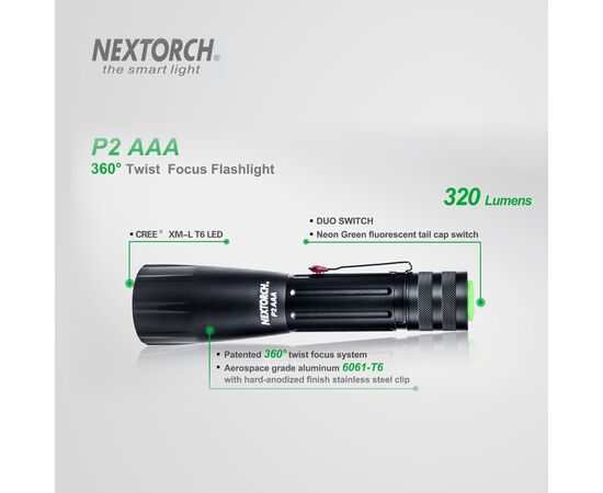 פנס-Nextorch Model P2 AAA 320 Lumens Adjustable Focusing Flashlight , 2 image